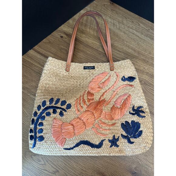 Kate Spade Novelty Reyna Cape Cod Straw Lobster Woven Tote - Picture 2 of 9